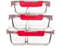 Glazen Vershoudbakje met 2 Vakken - 950 ml - Luchtdicht - Meal Prep Container - Met Siliconen Afdichting - Glas