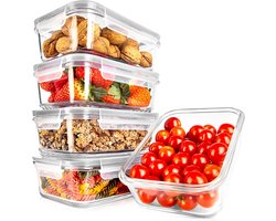 Glazen Vershoudbakjes, Stapelbare Meal-Prep Containers Set - BPA-vrij, Lekvrij Klapdeksel met Luchtgat – Geschikt voor Vriezer, Oven & Magnetron, 5 Bakjes + 5 Deksels, Grijs