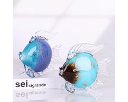 Glazen vis beeldjes handgeblazen glas vis standbeeld en sculptuur huisdecoratie, Murano dier tropische zee glas presse-papier voor bureau, glas aquarium kust strand decoratief (donkerblauw)