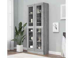 Glazen vitrine Boekenkast Archiefkast Bureaukast Vitrinekast Boekenrek Staande vitrine Vitrinekasten voor woonkamer kantoor eetkamer, Grijs Sonoma 82,5x30,5x185,5 cm