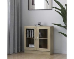 Glazen Vitrine Boekenkast Archiefkast Kantoorkast Vitrine Kast Boekenrek Staande Vitrine Vitrinekasten voor Woonkamer Kantoor Eetkamer, Sonoma-Eiken 82,5x30,5x80 cm