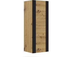 Glazen vitrine kast - Wandkast hangkast - Woonkamer inrichten - Moderne zwarte strepen - 125 cm hoog - Artisan eiken