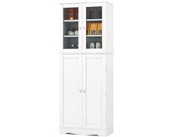 Glazen Vitrine – Keukenkast 161,5 cm Hoog met 2 Glazen Deuren & 2 Dichte Deuren – Scandinavische Stijl – Wit– Opbergkast