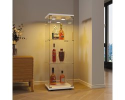 Glazen Vitrine met 3 Planken en LED-verlichting, Opbergkast met Deur en Slot voor Slaapkamer en Woonkamer - 36 x 42 x 125 cm
