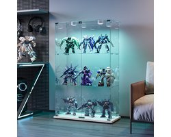 Glazen vitrine met LED - vitrinekast voor verzameling, 2 deuren, 3 planken in ESG-glas, voor slaapkamer, woonkamer en bar, 123 x 78,5 x 35 cm (wit, knipperend)