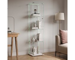 Glazen vitrine met LED - vitrinekast voor verzameling, 4 planken in ESG-glas, voor slaapkamer, woonkamer en bar, 163 x 39,8 x 35 cm (wit, LED-strip)