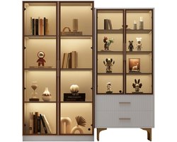 Glazen Vitrinekast 70x35x150cm Goud – Afsluitbare Displaykast met LED Verlichting