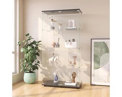 Glazen vitrinekast 80,5 x 36 x 164 cm – Vitrinekast met 2 deuren en slot – 4 planken display kast van gehard glas – zwart vitrinekast voor woonkamer en kantoor