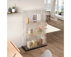 Glazen Vitrinekast met 3 Lagen en LED-Verlichting – Displaykast met Zwart Onderpaneel, 78.5 cm – Stevige Glasplanken, Eenvoudige Montage