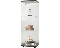 Glazen Vitrinekast met 3 Lagen – Moderne Staande Displaykast met Enkele Deur – Zwart Frame, Snel te Monteren – 125.2×36.6×42.4 cm