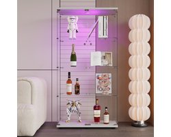 Glazen vitrinekast met LED, moderne vitrinekast met 2 deuren en 4 legborden van ESG-glas, verzamelvitrine voor de bar, de woonkamer, 164 x 80 x 36 cm, wit