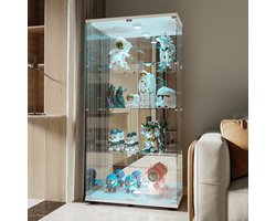 Glazen vitrinekast met LED, moderne vitrinekast met 2 deuren en 4 legborden van Spiegel ESG-glas, verzamelvitrine voor de bar, de woonkamer, 164 x 80 x 36 cm, wit