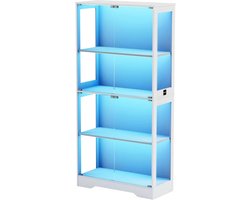 Glazen Vitrinekast - Modern en Slim Design met LED Verlichting en Sensoren - Wit Glas en Metaal