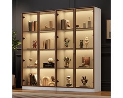 Glazen vitrinekast set van 2 – House&Garden LED vitrinekast 80x40x160 cm per stuk – Dubbele vitrinekast met 16 kleuren LED verlichting – Vitrine kast met deuren & verstelbare planken – Moderne displaykast duo set voor woonkamer & collectie
