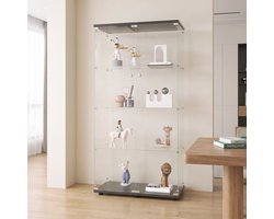 Glazen Vitrinekast, Verzamelkast met 2 Deuren en 4 Planken, Displaykast voor Verzamelaars, Gehard Glas, Vitrinekast voor Woonkamer, Kantoor, Verzamelobjecten, Boeken, Wijn (Zwart)