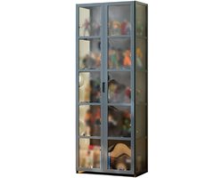 Glazen Vitrinekast voor Verzamelobjecten – 62 × 33 × 161 cm – Bamboe Frame met Transparante Acryl Panelen – Stofvrij, Duurzaam & Elegant – 4 of 5 Lagen – Grijs