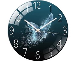 Glazen Vlinder Wandklok - Ronde Muurklok – Luxe Klok – Glass Butterfly Wall Clock