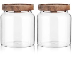 Glazen voorraadpot met houten deksel - voedselveilig - 600 ml - borosilicaatglas