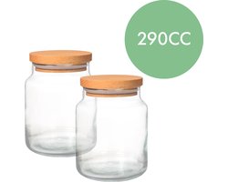 Glazen voorraadpot met houten luchtdichte deksel | 2 x 290 cc | voorraadpotten glas met deksel | vershoudbakjes | Houten deksel | voorraadpotten glas | voorraadpot koffie | snoeppot glas met deksel | kruidenrek | kruidenrek potjes