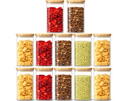 Glazen Voorraadpotten Set - 12 delig - Borosilicaatglas - Bamboe deksel - 1000ml & 1750ml - Stapelbaar - Incl krijtlabels