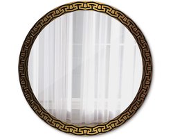 Glazen Wanddecoratie - Design Spiegel - Interieur Verfraaien - Moderne Print - Ø 100cm - Grieks Ornament