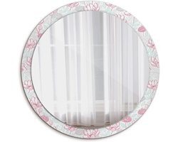 Glazen Wanddecoratie - Ronde Spiegel - Interieur Verfraaiing - Met Bloemenprint - Ø 100 cm - Multicolor