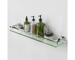 Glazen Wandplank Badkamer - Rechthoekige Drijvende Plank voor Douche en Opslag - 60cm Gehard Glas
