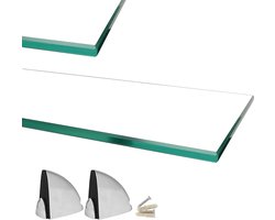 Glazen wandrek, 70 x 17,8 cm, badkamerrek, glazen rek voor badkamer, doucheplank met 6 mm ESG-veiligheidsglas en metalen houders, gemonteerd, verschillende maten (helder)