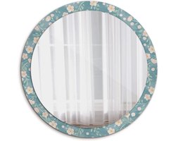 Glazen Wandspiegel - Ronde Spiegel Decoratie - Interieur Verfraaien - Met Bloemendruk - Ø 100 cm - Multicolor