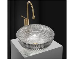Glazen Waskom Badkamer - Opbouwspoelbak Rond - Badkamer Verfraaien - Artistiek Design - 40 x 40 x 16 cm - Beige