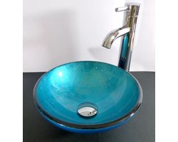 Glazen waskom wastafel blauw 31 cm doorsnede