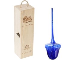Glazen Waterdruppelaar - Automatische Plantenvoeding - Planten Hydrateren - Inclusief Houten Doos - 30cm Lengte 280ml - Blauw
