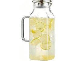 Glazen Waterkan - Drinkkan Deksel - Dranken Serveren - Grote Inhoud - 2 Liter - Transparant