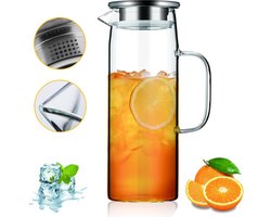 Glazen Waterkan Met Deksel - 1,5L Glazen Kan - Waterkaraf Met Handvat - Kan Voor Zowel Koud Als Warm Water