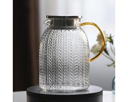 Glazen waterkan van 1,7 liter met deksel, gekoelde sapkan voor in de koelkast, glazen waterfles voor warme en koude dranken, theemaker voor zongedroogde thee, gemakkelijk te reinigen hittebestendige melkkan.