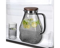 Glazen waterkaraf 1,8 liter met roestvrijstalen deksel en filter - Borosilicaatglas - Zwart - PromoHome