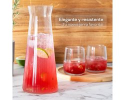 Glazen waterkaraf - geribbeld - 1 liter - transparant - zonder deksel