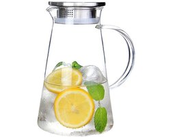 Glazen waterkaraf met deksel en schenktuit - 2 liter - borosilicaatglas - geschikt voor ijsthee, sap, koffie en melk - vaatwasserbestendig