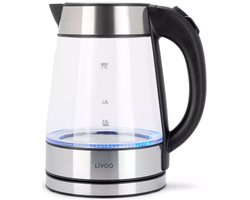Glazen Waterkoker 1,7L – 2200W – RVS & Borosilicaatglas – Blauwe LED – Automatische Uitschakeling – 360° Draaibaar – Transparant - Livoo