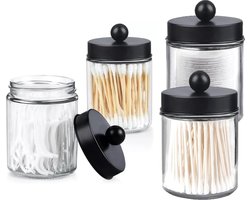 Glazen wattenstaafjeshouders - Kaptafel badkamerorganizer - Acryl opbergruimte voor wattenschijfjes - Set van 4 - Wattenbolletjes - Wattenstaafjes - Tandzijde - Make-up sponzen