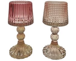 Glazen waxine licht houder kandelaar lichtroze 8 x 18 cm set van 2