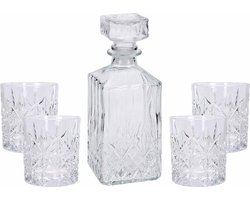 Glazen Whiskeykaraf set - 900 ml - Inclusief 4 Glazen