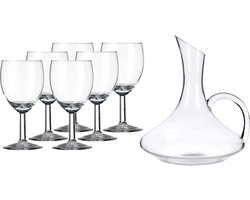 Glazen wijn karaf / decanteer kan van 1,5 liter met 6x stuks wijnglazen voor rode wijn 200 ml