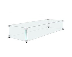 Glazen windscherm - Voor rechthoekige vuurtafel en vuurkorftafel - Afmetingen 924 x 417 x 191 mm - 8 mm gehard glas - Aluminium hoekbeugels - Rubberen voetjes - Transparant