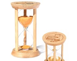 Glazen zandloper – 15-minuten zandtimer voor kinderen – Houten 15-minuten zandloper – Visuele zandtimer voor kinderen & volwassenen – Ideaal voor school, kantoor, thuis, leren en als creatief cadeau