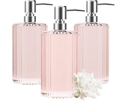 Glazen Zeepdispenser 3-pack - Zeep & Lotion - 3 stuks - Roze - 470 ml