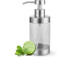 Glazen zeepdispenser 350 ml zeepdispenser met roestvrijstalen pomp 12 oz vloeibare zeepdispenser voor afwasmiddel transparante glazen dispenser met pomp voor keuken, shampoo, badkamer,