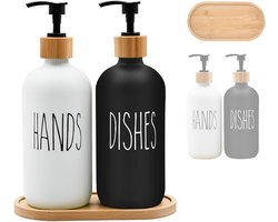 Glazen Zeepdispenserset 16 Oz met Bamboe Dienblad en Labels