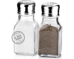 Glazen zout en pepershakers set - 100% loodvrij - roestvrijstalen deksels - kruidenshaker - zout-peper potten - kruidenshakers - zoutpeper shakers Zoutvaatje