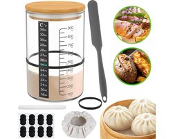 Glazen Zuurdesem Starterset - Zuurdesemstarterpot Met Houten Deksel - Zuurdesempot - Met Schaal-/Thermometerpapier